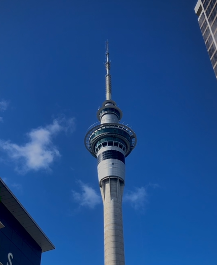 Sky tower against a clear blue sky